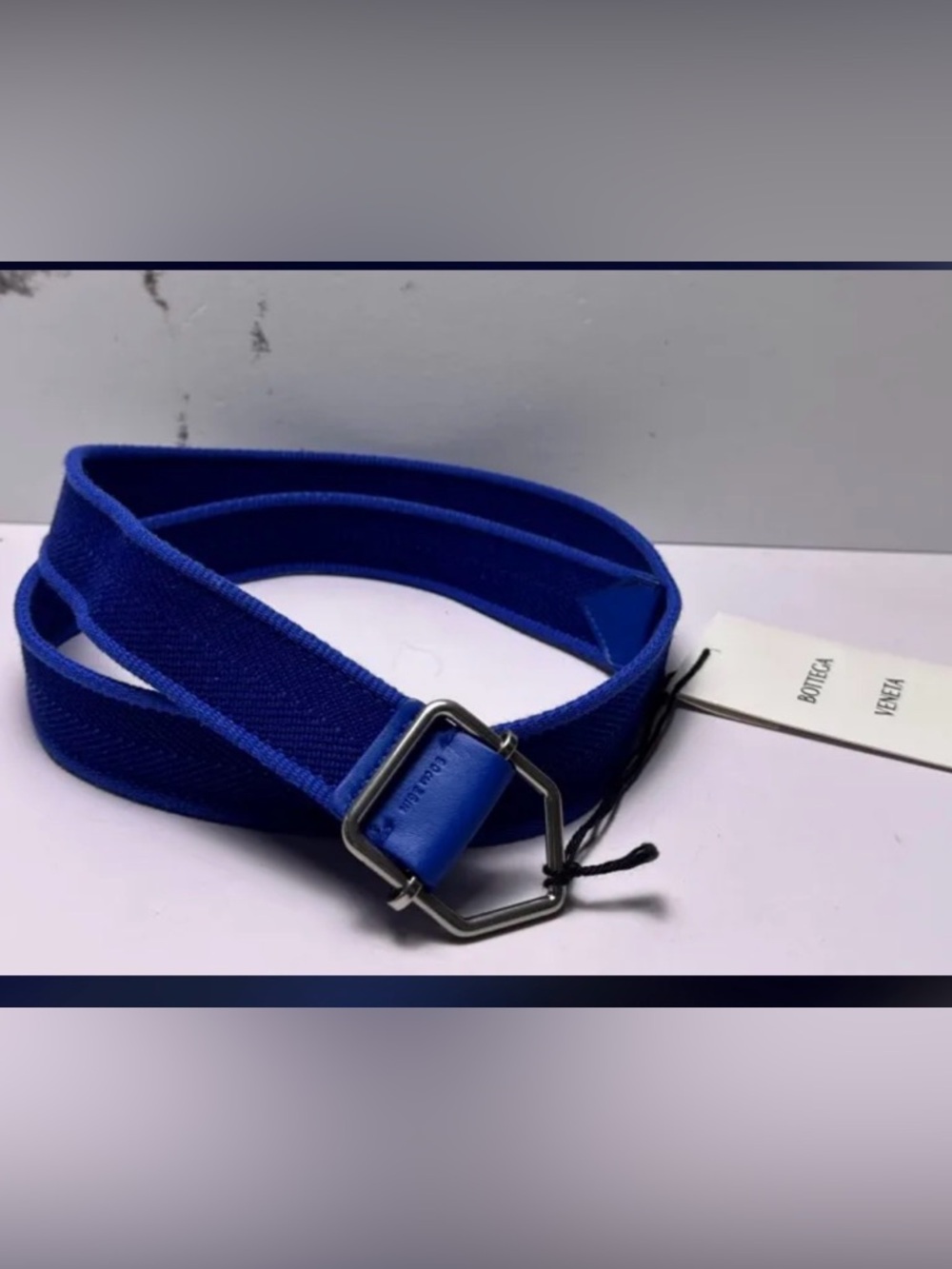 NWT Bottega Veneta Cobalt Blue Webbing Belt 90cm